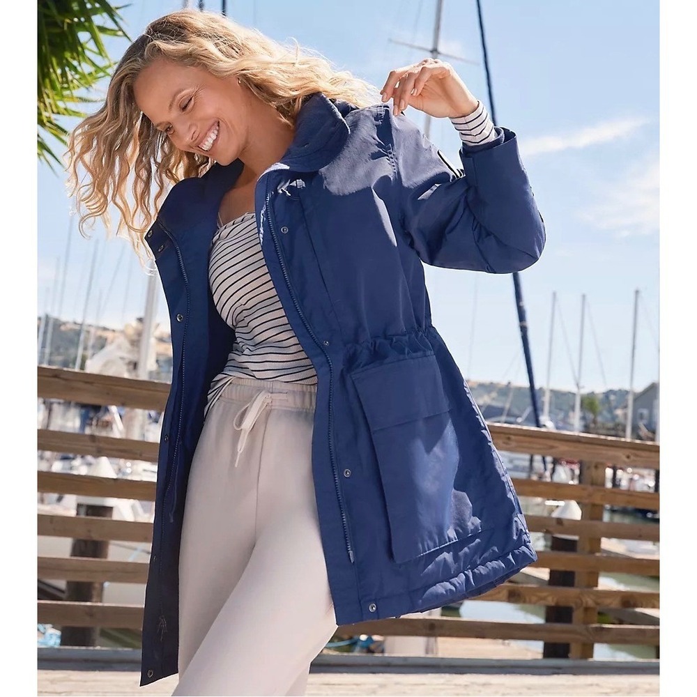 Lands End Womens Squall Long Parka Jacket Navy Blue Insulated Hooded Coat XL